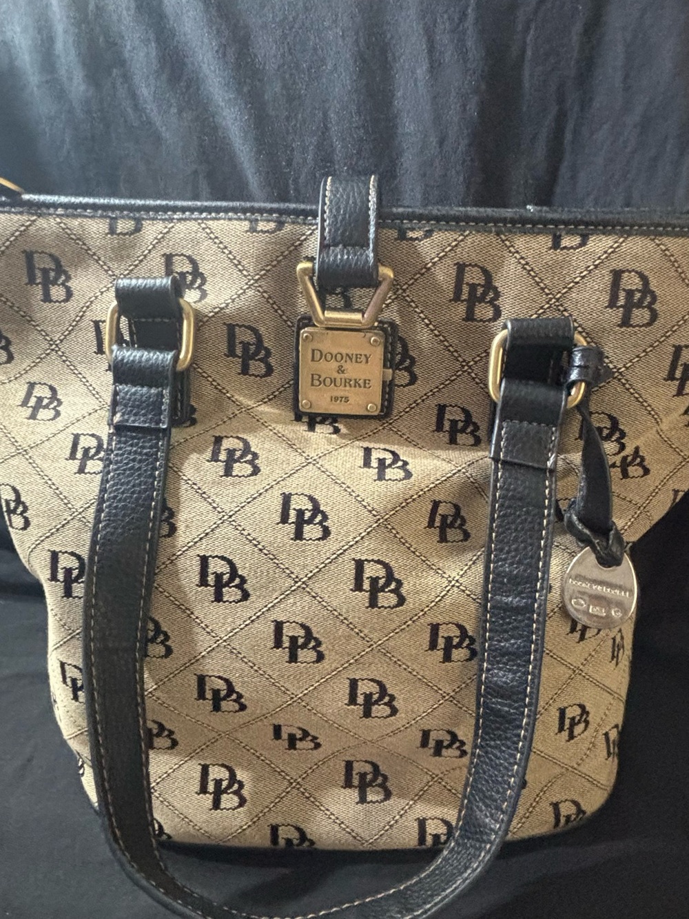 Dooney & Bourke Tan and Black Logo Bag